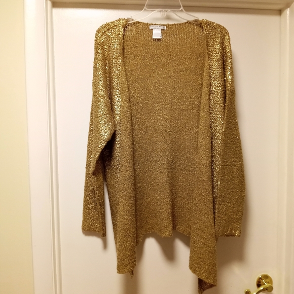 Alberto Makali gold metallic open sequin cardigan sweater size L - Picture 4 of 9